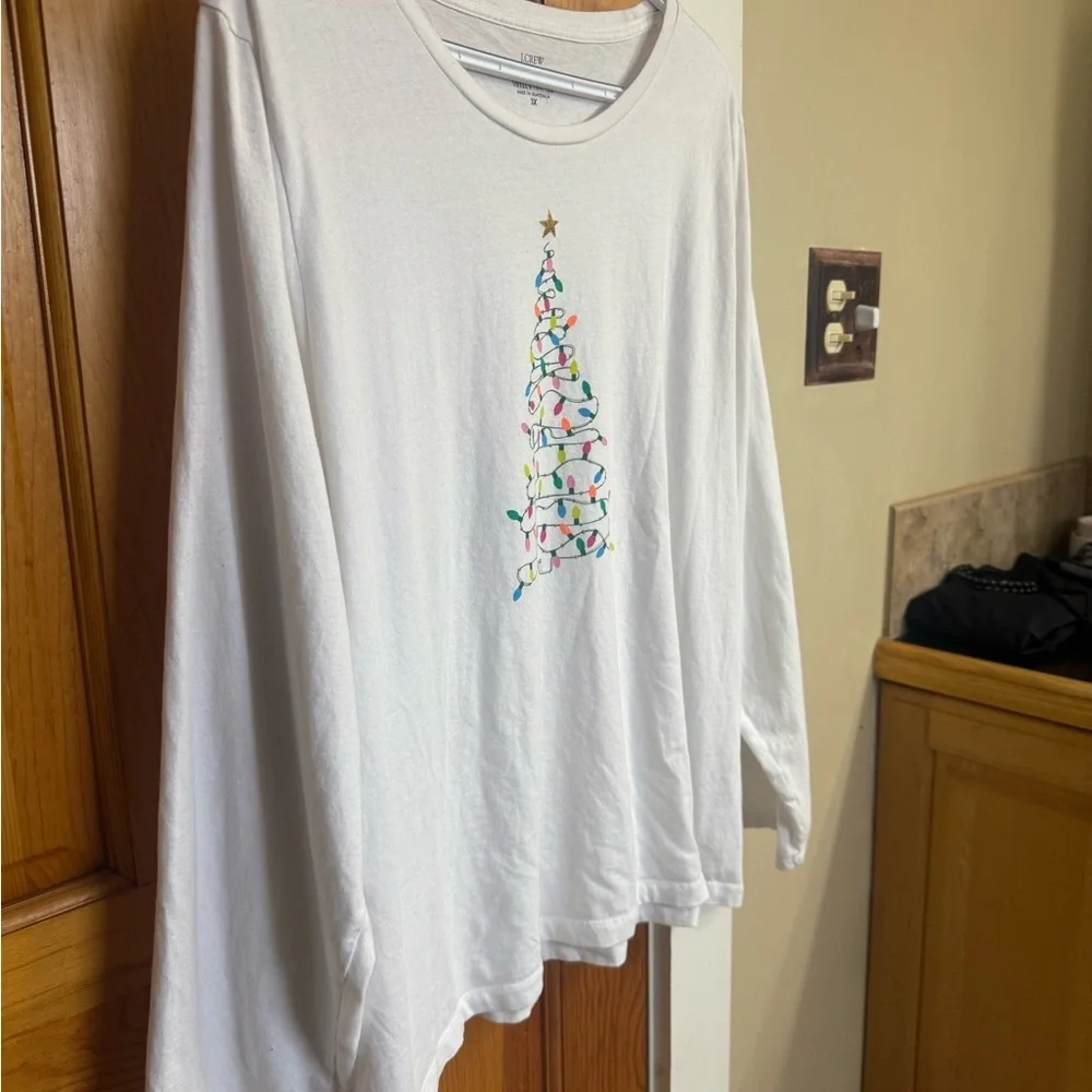 J. Crew White Festive Collector Tee Christmas Tree Long Sleeve - Picture 5 of 6